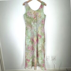 Vintage 90s Fairy Floral Maxi Dress Watercolor Chiffon 12 Phoebe Garden Ethereal